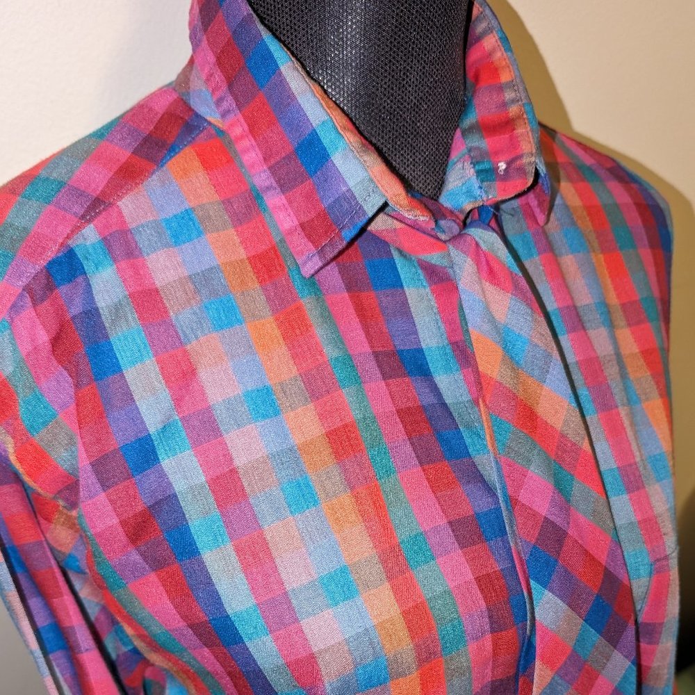 Vintage 80s Career Guild Plaid Button Front Blouse Top Womens Size XL - Picture 4 of 6